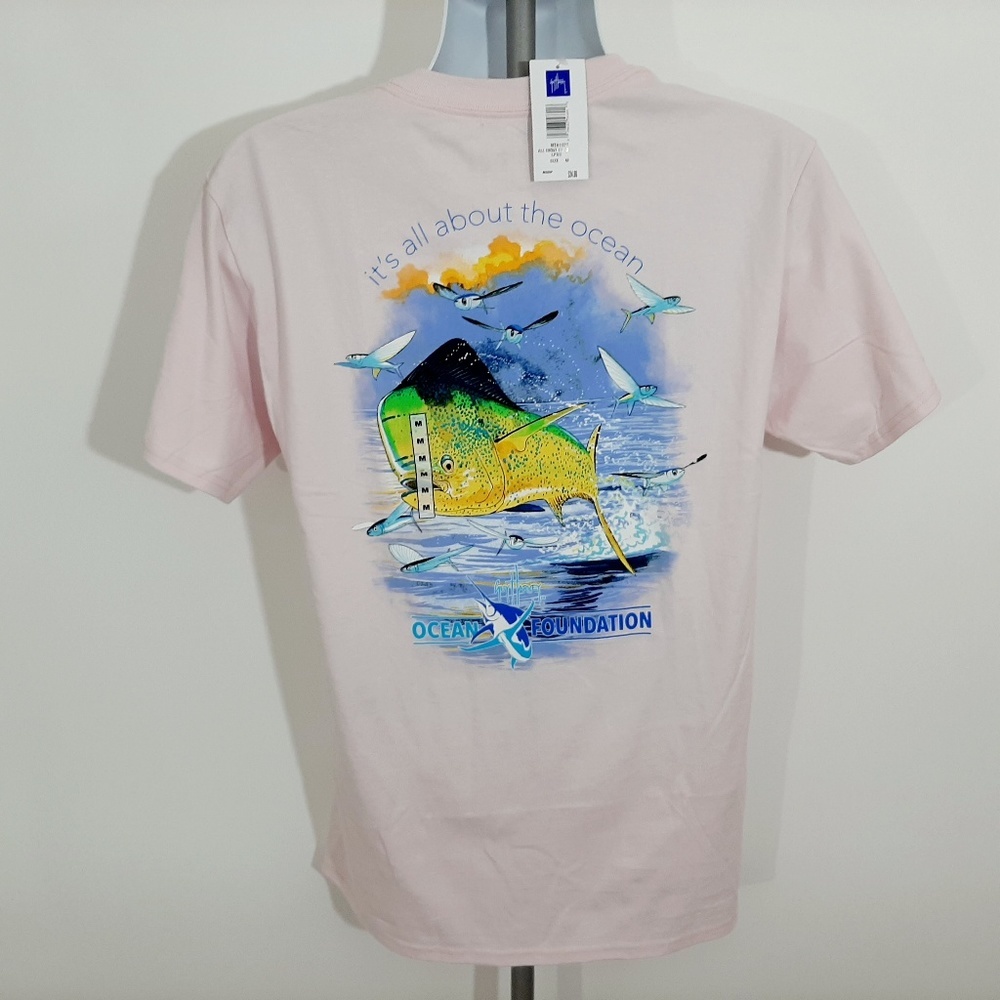 Guy Harvey by Aftco Mens Pocket Tee Shirt Size Medium Pink